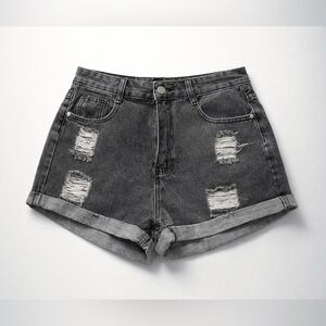 SHEIN Charcoal Distressed Denim Shorts